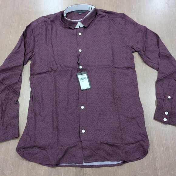 Mens John Varvatos Ross Geometric LS Button Up Shirt Dark Plum Small - Picture 1 of 5